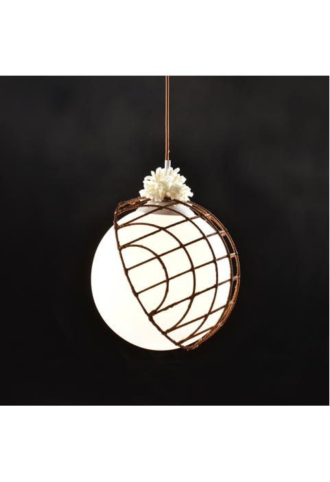 ПЕНДЕЛ ЛЕД  1ΧΕ27 RATTAN+БЯЛО СТЪКЛО  D33XH120CM AURORA