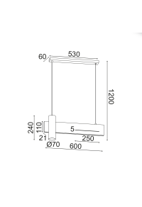 ПОЛИЛЕЙ ЛЕД  ЛЕД 1XGU10+ 12W LED 3000K 960LM ЦВЯТ.ЧЕРНО МРАМОР МЕТАЛНО 60Χ7ΧΗ120CM LINEA