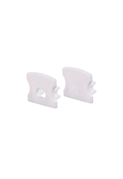 SET OF WHITE PLASTIC END CAPS FOR PROFILE P113, 1 WITHOUT HOLE & 1 WITH HOLE