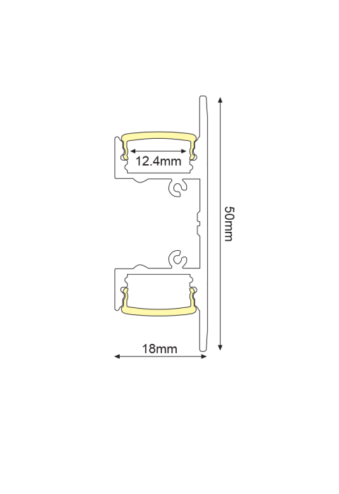 UPDOWN ALUMINUM PROFILE P50N WITH OPAL PC DIFFUSER 2m/pc