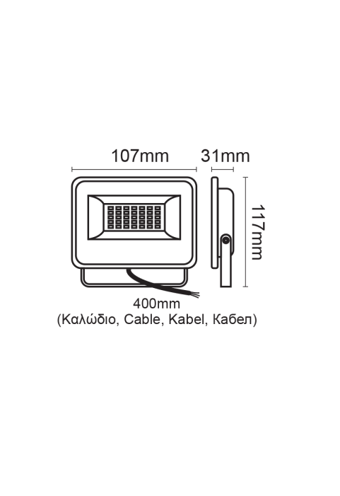 BLACK LED SMD FLOOD LUMINAIRE IP66 20W 6000K 2200Lm 230V AC RA80