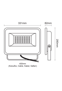 BLACK LED SMD FLOOD LUMINAIRE IP66 150W 3000K 15000Lm 230V AC RA80
