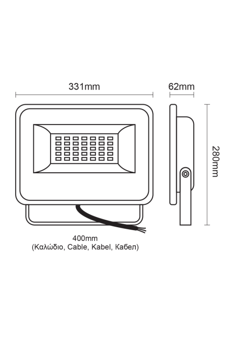 BLACK LED SMD FLOOD LUMINAIRE IP66 150W 3000K 15000Lm 230V AC RA80