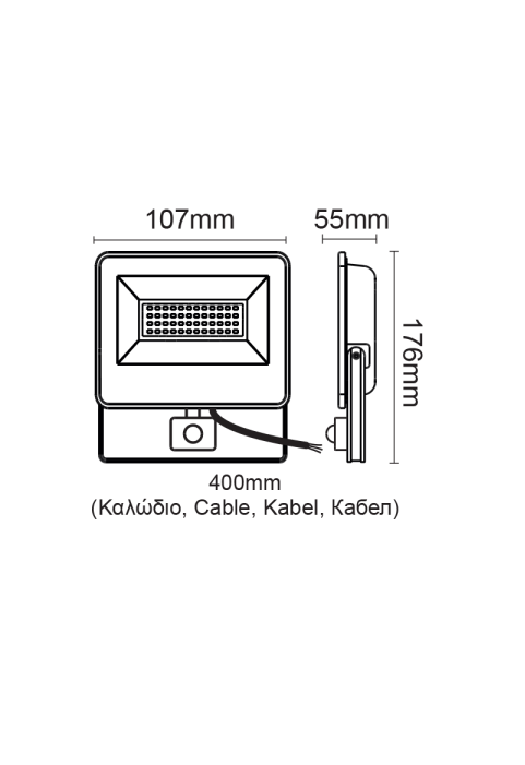 BLACK SENSOR LED SMD FLOOD LUMINAIRE IP66 20W 6000K 2200Lm 230V AC RA80