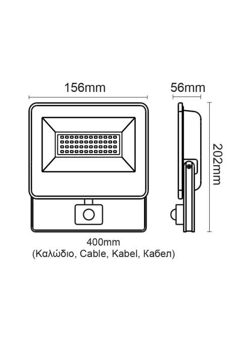 BLACK SENSOR LED SMD FLOOD LUMINAIRE IP66 30W 4000K 3100Lm 230V AC RA80