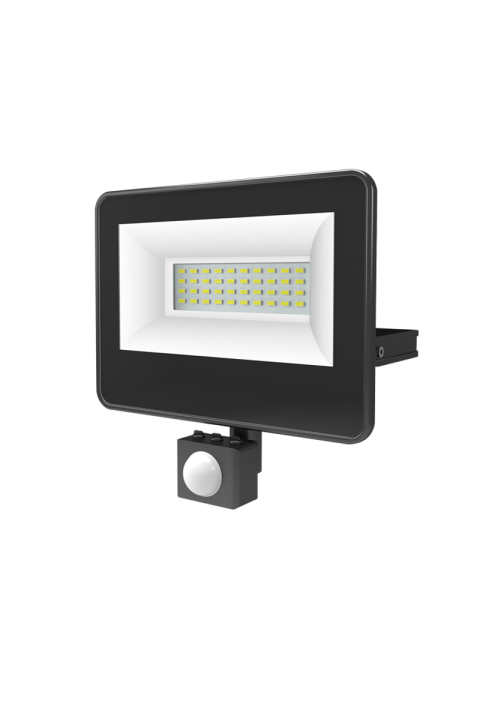 BLACK SENSOR LED SMD FLOOD LUMINAIRE IP66 30W 6000K 3300Lm 230V AC RA80