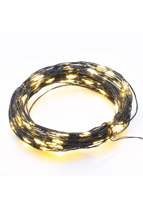  200 LED НИЖНИ СВЕТЛИНИ, WW, ЧЕРЕН МЕДЕН ЖИЛ, АДАПТЕР (3VDC) И 8 ФУНКЦИИ, IP44, 20M+3M, 6W