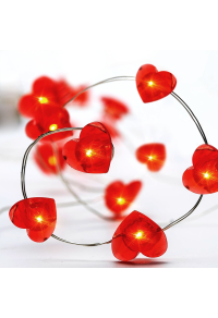 ЧЕРВЕНО СЪРЦЕ, 20 LED СТРУННИ СВЕТЛИНИ, ЧЕРВЕНО, СРЕБЪРНА МЕДНА ЖИЦА С БАТЕРИЯ 2xAA,IP20,2M+10CM,1.2W