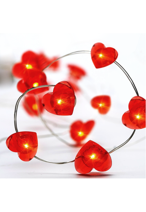 ЧЕРВЕНО СЪРЦЕ, 20 LED СТРУННИ СВЕТЛИНИ, ЧЕРВЕНО, СРЕБЪРНА МЕДНА ЖИЦА С БАТЕРИЯ 2xAA,IP20,2M+10CM,1.2W