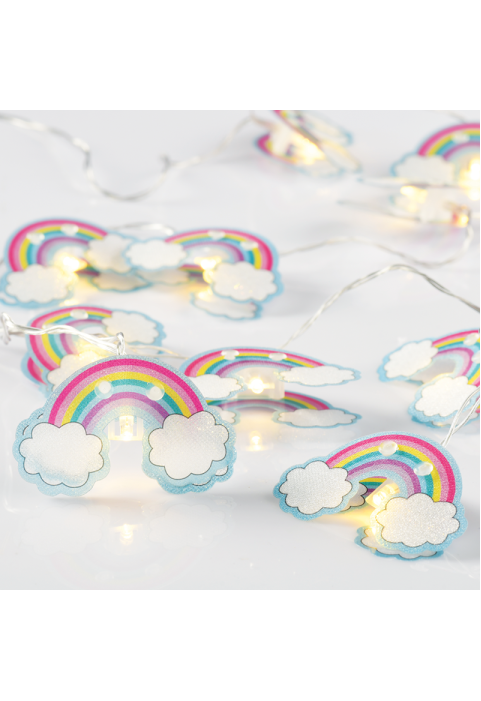 ПЛАСТМАСОВА ДЪГА, 10 LED СТРУННИ СВЕТЛИНИ С БАТЕРИИ (2xAA), WW, IP20, 135+30см, ПРОЗРАЧЕН КАБЕЛ