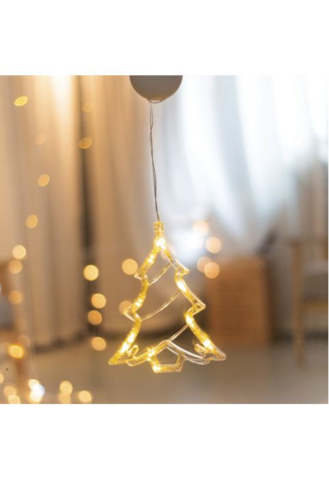 ПРОЗОРЕЦ ПЛАСТМАСОВА КОЛЕДНА ЕЛХА 10 LED ЛАМПИ WW BAHT. (3КСАА) ИП20 9С16СМ