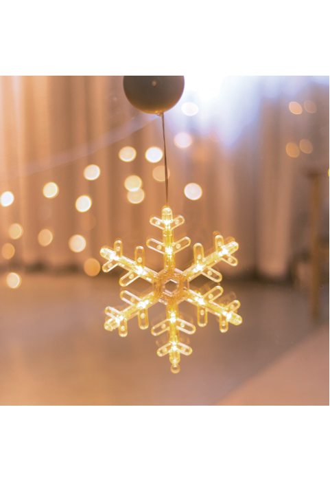 ПРОЗОРЕЦ ПЛАСТМАСОВА СНЕЖИНКА 12 LED КРУШКИ WW BAHT. (3КСАА) ИП20 17С20СМ