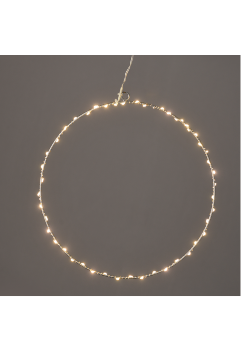 "D50CM СРЕБЪРЕН КРЪГ" 65 ΜΙΝΙ LED СВЕТЛИНИ, WW, СРЕБЪРНА МЕДНА ТЕЛ, АДАПТИРАЙТЕ. (3VDC), IP44, 3M TRAN / NT КАБЕЛ