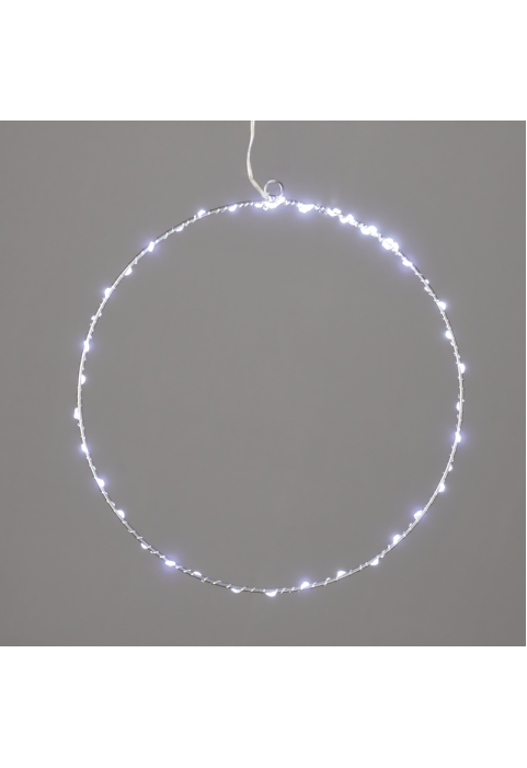 "D50CM СРЕБЪРЕН КРЪГ" 65 ΜΙΝΙ LED СВЕТЛИНИ, CW, СРЕБЪРНА МЕДНА ТЕЛ, АДАПТИРАЙТЕ. (3VDC), IP44, 3M TRAN / NT КАБЕЛ