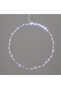 "D30CM СРЕБЪРЕН КРЪГ" 45 ΜΙΝΙ LED СВЕТЛИНИ, CW, СРЕБЪРНА МЕДНА ТЕЛ, АДАПТИРАЙТЕ. (3VDC), IP44, 3M TRAN / NT КАБЕЛ