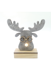  "ДЪРВЕНА СИВА ГЛАВА НА ЕЛЕН", 1 МИНИ LED СВЕТЛИНИ ТЕСТО. (2xAA), WW, IP20, 18X4.5X16CM