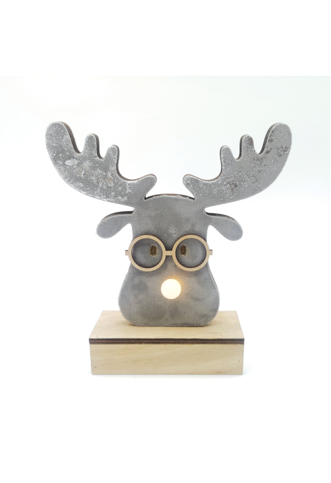  "ДЪРВЕНА СИВА ГЛАВА НА ЕЛЕН", 1 МИНИ LED СВЕТЛИНИ ТЕСТО. (2xAA), WW, IP20, 18X4.5X16CM