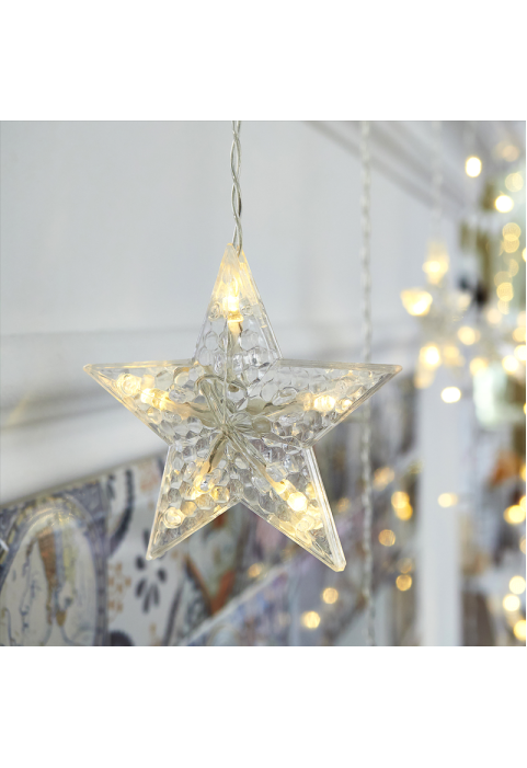 "STAR ICICLE" 100 WW ЛЕД ЛАМПА. ДЪЖД, 30/50СМ, АДАПТЕР (31V) ФИКСИРАН, УДЪЛЖИТЕЛ (МАКС. 3)IP44, 3м РАЗМ. ОБАДЕТЕ СЕ