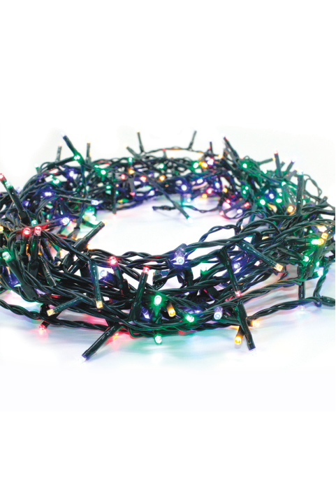 300 LED НИЗ СВЕТЛИНИ НА 5 см МНОГОЦВЕТЕН, АДАПТЕР 31VDC & 8 ФУНКЦИИ, IP44 15m ЗЕЛЕН КАБЕЛ 