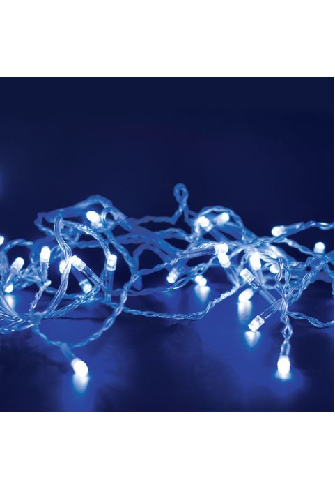 300 LED СТРУННИ СВЕТЛИНИ (НА 5 см), СИНЬО, АДАПТЕР (31VDC) & 8 ФУНКЦИИ, IP44, 15m, TRAN / NT КАБЕЛ