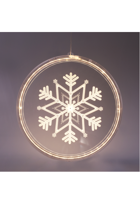 "3D АКРИЛНА СНЕЖИНКА", 36 WW LED СТАБИЛЕН IP20 21X21.6CM, USB ВОДЕЩ КАБЕЛ