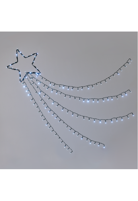 "ПАДАЩА ЗВЕЗДА, 5 РЕДА", 150 CW LED 8 ФУНКЦИИ, АДАПТИРАЙТЕ (4.5VDC) IP44 30cm (1m ROW), 5m. LEAD КАБЕЛ