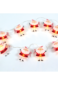"ПЛАСТМАСОВИ ДЯДО КОЛЕДА", 10 LED НИЗ СВЕТЛИНИ БАТЕРИИ (2xAA), WW, IP20, 135 + 30cm, TRAN / NT ОЛОВО КАБЕЛ