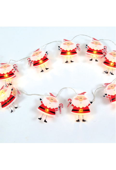 "ПЛАСТМАСОВИ ДЯДО КОЛЕДА", 10 LED НИЗ СВЕТЛИНИ БАТЕРИИ (2xAA), WW, IP20, 135 + 30cm, TRAN / NT ОЛОВО КАБЕЛ