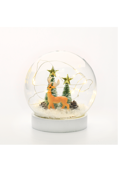 "СТЪКЛЕНА СНЕЖНА ТОПКА ЕЛЕН", 10 МИНИ WW LED СВЕТЛИНИ . (2XAAA) IP20 Φ12CM