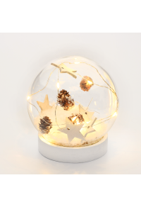 "СТЪКЛЕНА СНЕЖНА ТОПКА ЗВЕЗДИ", 10 МИНИ WW LED СВЕТЛИНИ ПРИЛЕП. (2XAAA) IP20 Φ12CM