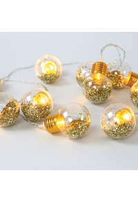 "СТЪКЛО ЗЛАТО LED КРУШКА" 10 LED НИЗ СВЕТЛИНИ БАТЕРИИ (2xAA), WW, IP20, 135 + 30cm, TRAN / NT ОЛОВО КАБЕЛ