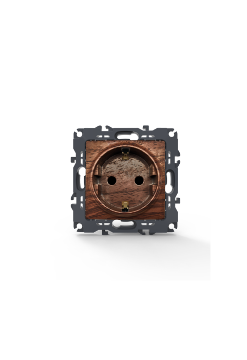 PRIME SCHUKO SOCKET WITH SAFETY SHUTTER 1x2P+E 16A 250VAC IP20  WOOD