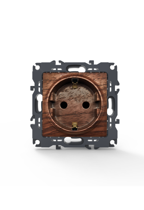 PRIME SCHUKO SOCKET WITH SAFETY SHUTTER 1x2P+E 16A 250VAC IP20  WOOD