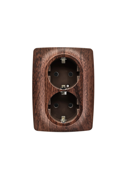 PRIME SCHUKO SOCKET WITH SAFETY SHUTTER 2x2P+E 16A 250VAC IP20  WOOD