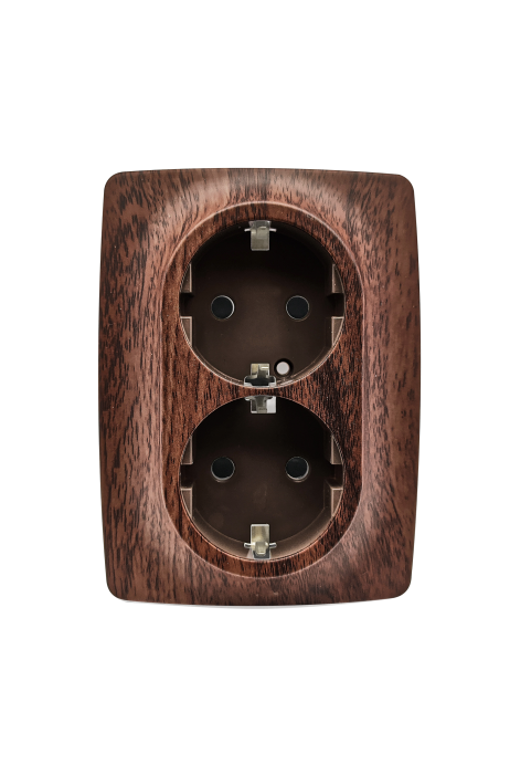 PRIME SCHUKO SOCKET WITH SAFETY SHUTTER 2x2P+E 16A 250VAC IP20  WOOD