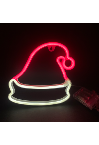 ШАПКА, 114 НЕОНОВИ LED СВЕТЛИНИ С БАТЕРИЯ (3xAA)/USB, ЧЕРВЕНА & CW, IP20, 19x2x22cm