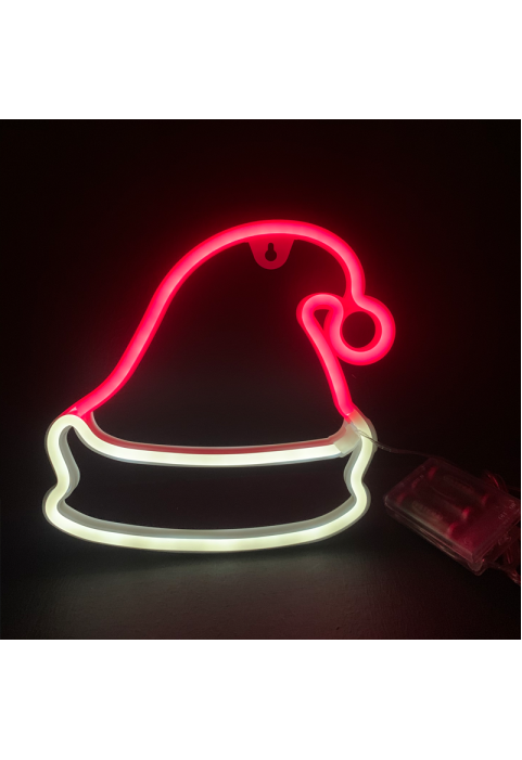 ШАПКА, 114 НЕОНОВИ LED СВЕТЛИНИ С БАТЕРИЯ (3xAA)/USB, ЧЕРВЕНА & CW, IP20, 19x2x22cm