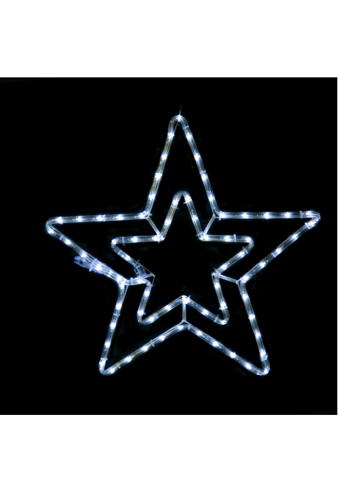 ДВОЙНИ ЗВЕЗДИ  72 LED МОТИВ 3 м 2-ЖИЧНИ ВЪЖЕ СВЕТЛИНА,СТУДЕНА БЯЛА , ФЛАШ КОНТРОЛЕР  IP44, 55 см