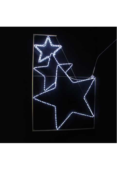 "ТРИ ЗВЕЗДИ", 288 LED УЛИЦА ПОЛЮС МОТИВ 8m 2-ТЕЛ LED ВЪЖЕ СВЕТЛИНА, CW СТАБИЛЕН, IP44, 100x150CM, 1.5m ОЛОВО КАБЕЛ