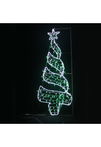 "КОЛЕДНО ДЪРВО", 270 &200 LED УЛИЦА ПОЛЮС МОТИВ 7.5m 2-ТЕЛЕНО ВЪЖЕ + СТРУННИ СВЕТЛИНИ, CW + GREEN STEADY, IP44, 750x200CM, 1.5m LEAD КАБЕЛ