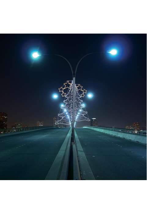 ПОЛОВИН КОЛЕДА ДЪРВО", 252 &200 LED LED УЛИЦА ПОЛЮС МОТИВ 7m 2-ТЕЛЕНО ВЪЖЕ + НИЗ СВЕТЛИНИ, CW + ЖЪЛТ СТАБИЛЕН, IP44, 750x200CM, 1.5m ОЛОВО КАБЕЛ