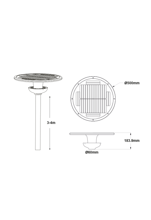 LED SOLAR URBAN LUMINAIRE 25W 4000K 2000LM RA80 IP65 50000HRS 