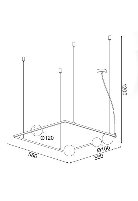 ПЕНДЕЛ 4xG9 QUADRO ЧЕРЕН МЕТАЛ +БЯЛО СТЪКЛО 58Χ58Χ120CM