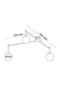 ПОЛИЛЕЙ ACA LIGHTING / 3xE14 TIRAMOLLA BLACK METAL + WHITE GLASS 78X72X32CM