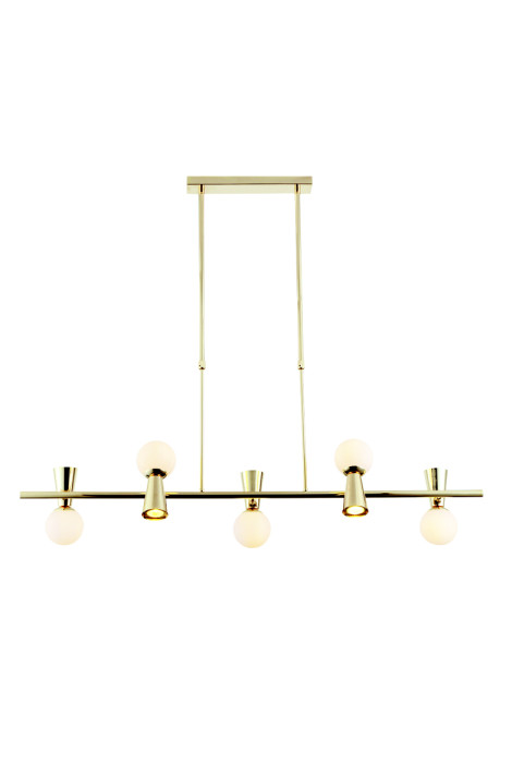 ПОЛИЛЕЙ ACA LIGHTING / 5xG9+5xGU10 KIMOLOS GOLD METAL + WHITE GLASS 120Χ26Χ120CM