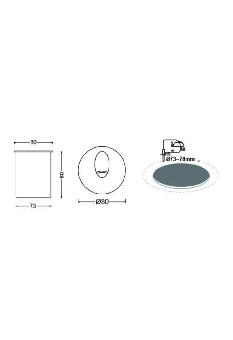 LED HP WALL RECESSED LUMINAIRE 3W 58LM ° 230V AC 4.000K DARK GREY CRI80 IP65  30.000HRS (INSTALLATION BOX INCLUDED)