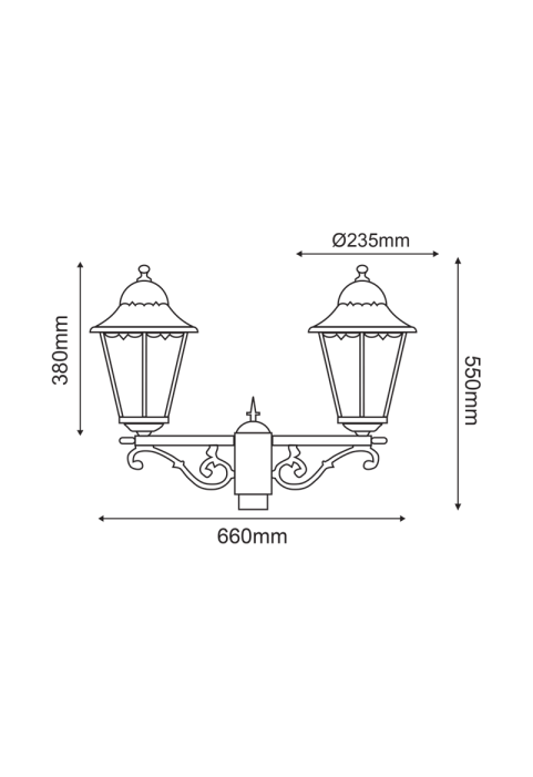 GARDEN LIGHT DOUBLE BLACK MAT RAL9005M 23.5Χ44,5cm Φ60
