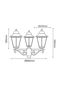 GARDEN LIGHT TRIPLE BLACK MAT RAL9005M 23.5Χ44,5cm Φ60