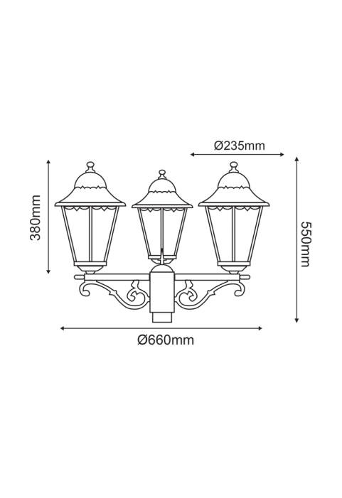 GARDEN LIGHT TRIPLE BLACK MAT RAL9005M 23.5Χ44,5cm Φ60