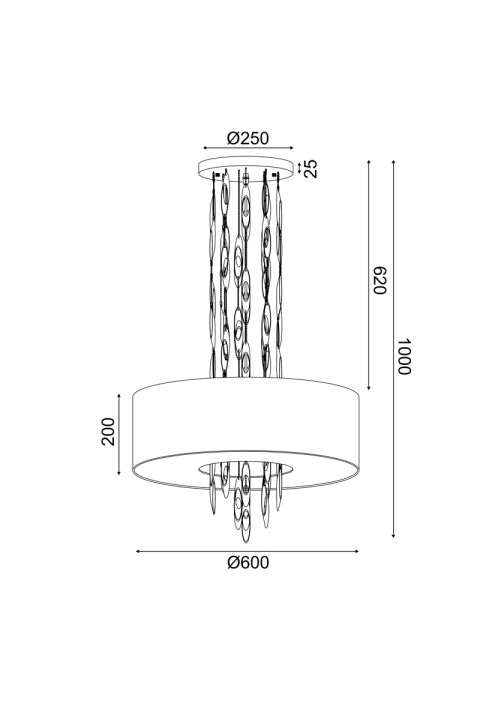 ПЕНДЕЛ 5ΧΕ14 CASCADA ХРОМ МЕТАЛ+БЯЛ ТЕКСТИЛ D60XH100CM
